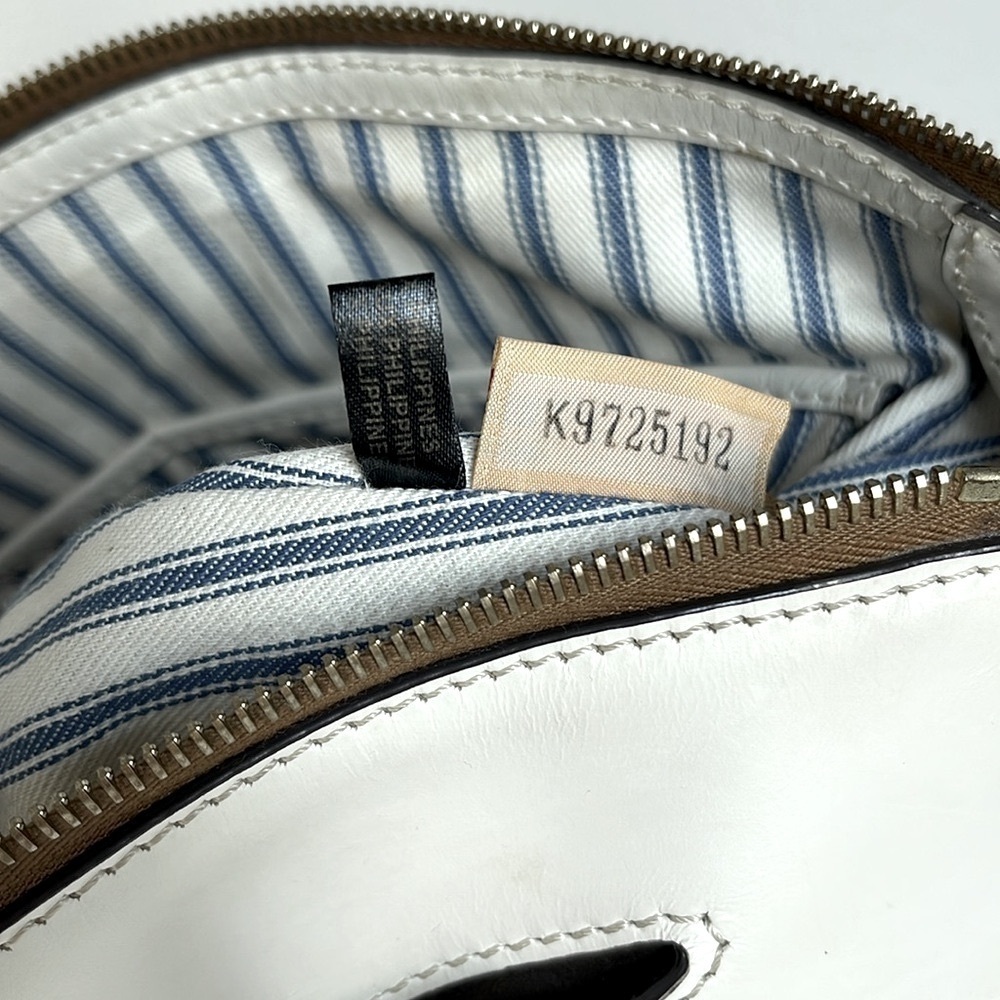 Dooney & Bourke Beacon Smooth Leather Woven Embossed Domed Satchel Bag White - Picture 15 of 17